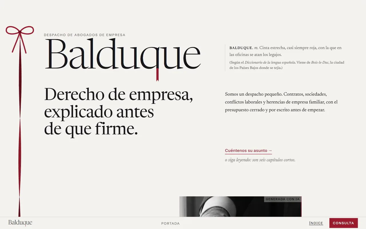 Portada de la web conceptual de Balduque, despacho de abogados