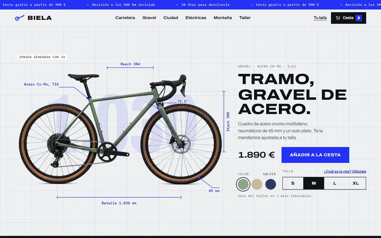 Portada de la web conceptual de Biela, tienda de bicicletas